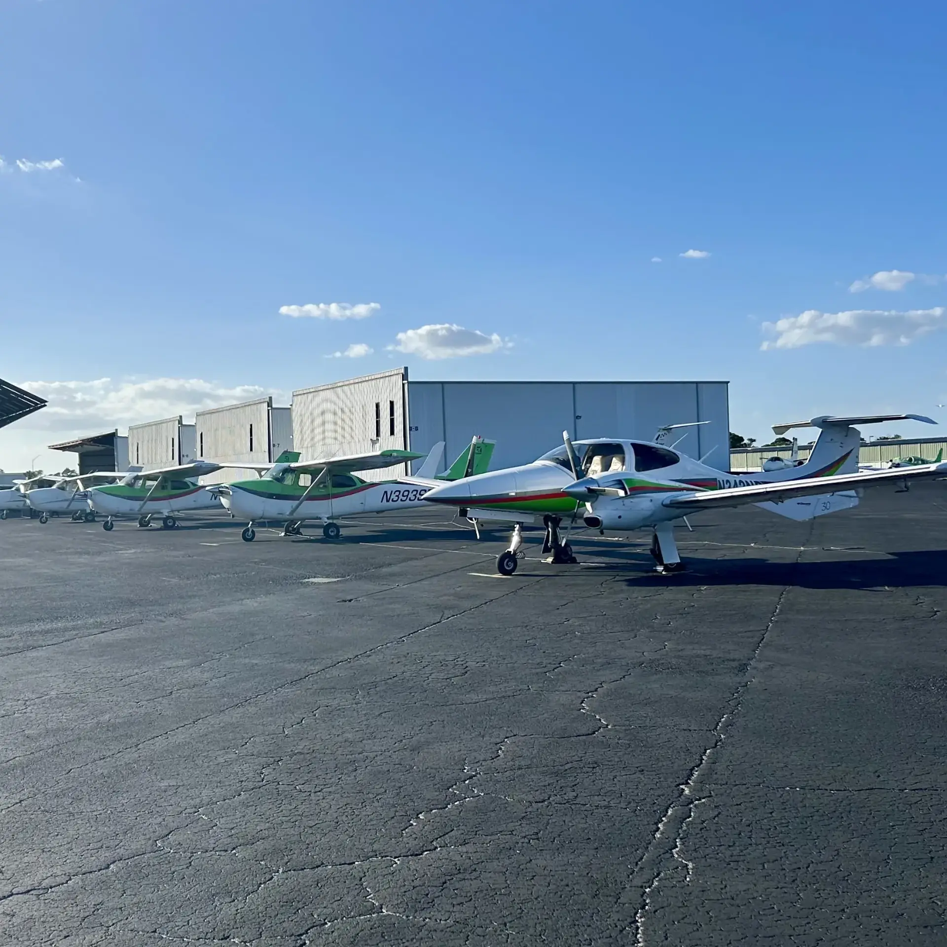 Right side view of an aircraft fleet on the runway