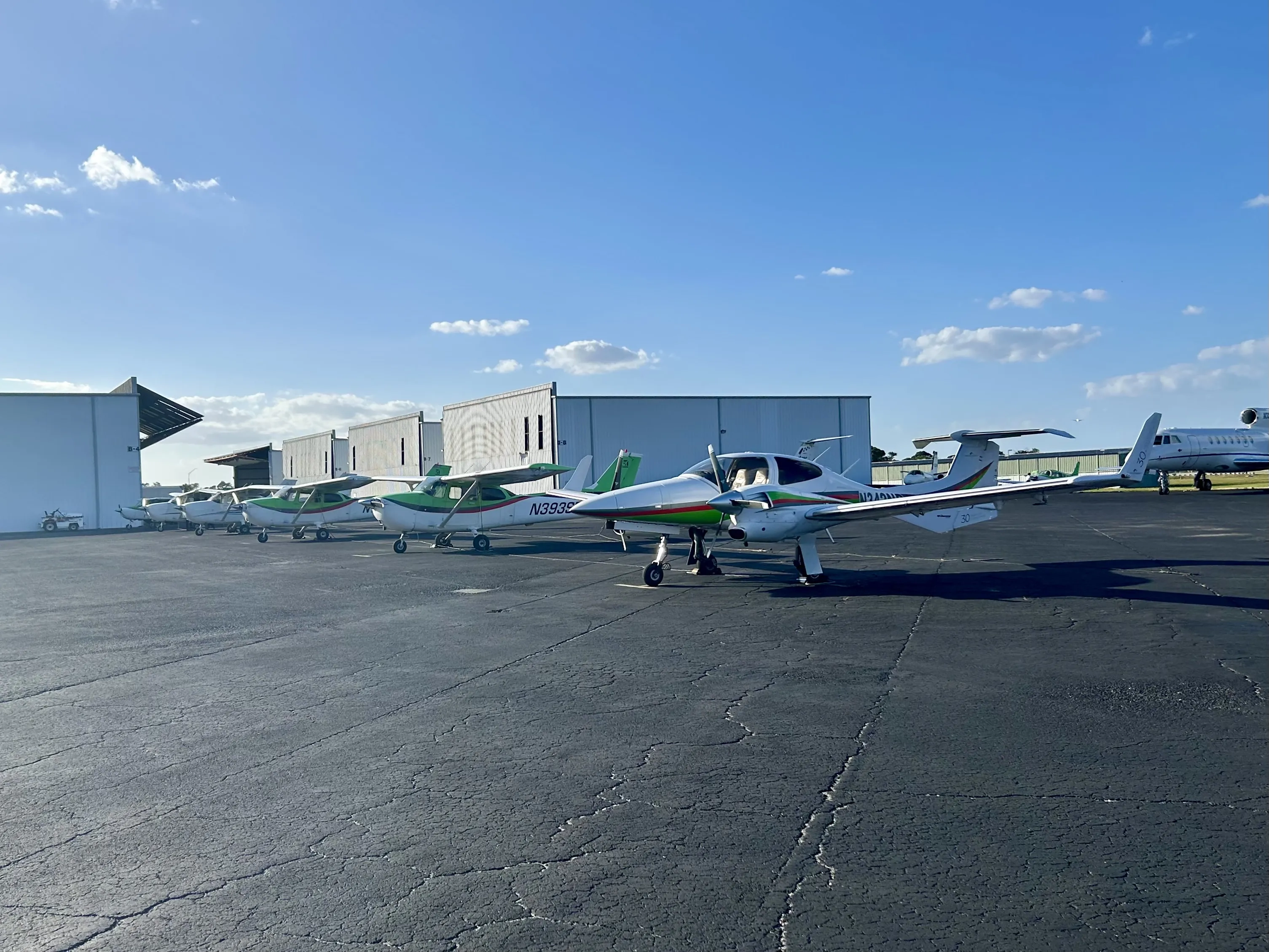 Right side view of an aircraft fleet on the runway