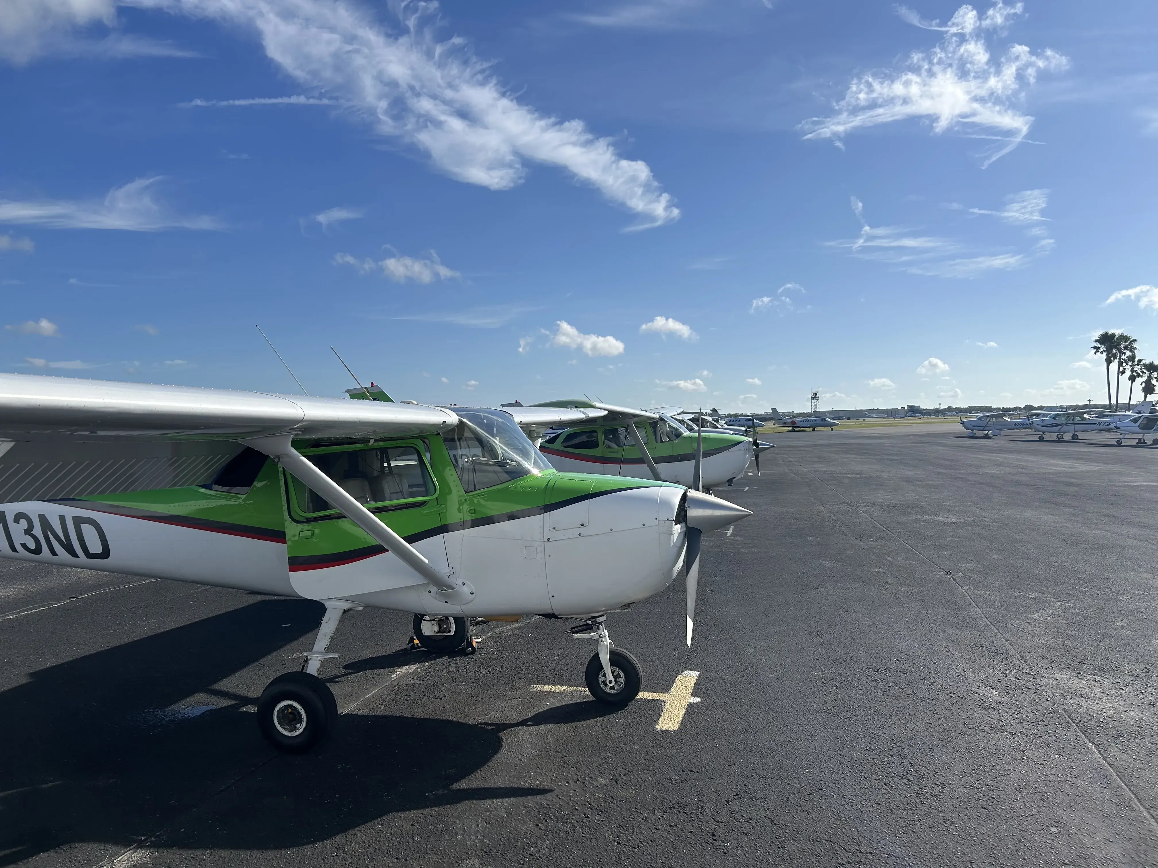 Side view of aircraft fleet on the runway