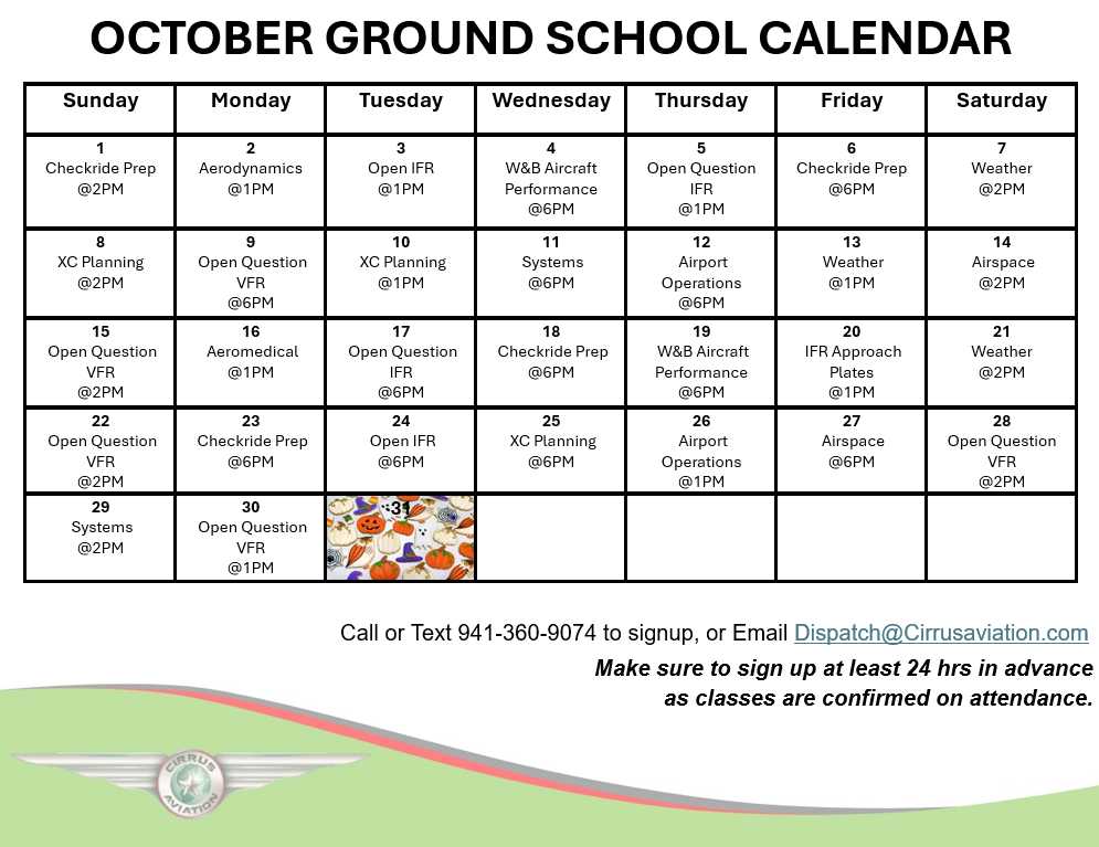 October 2024 Ground School calendar