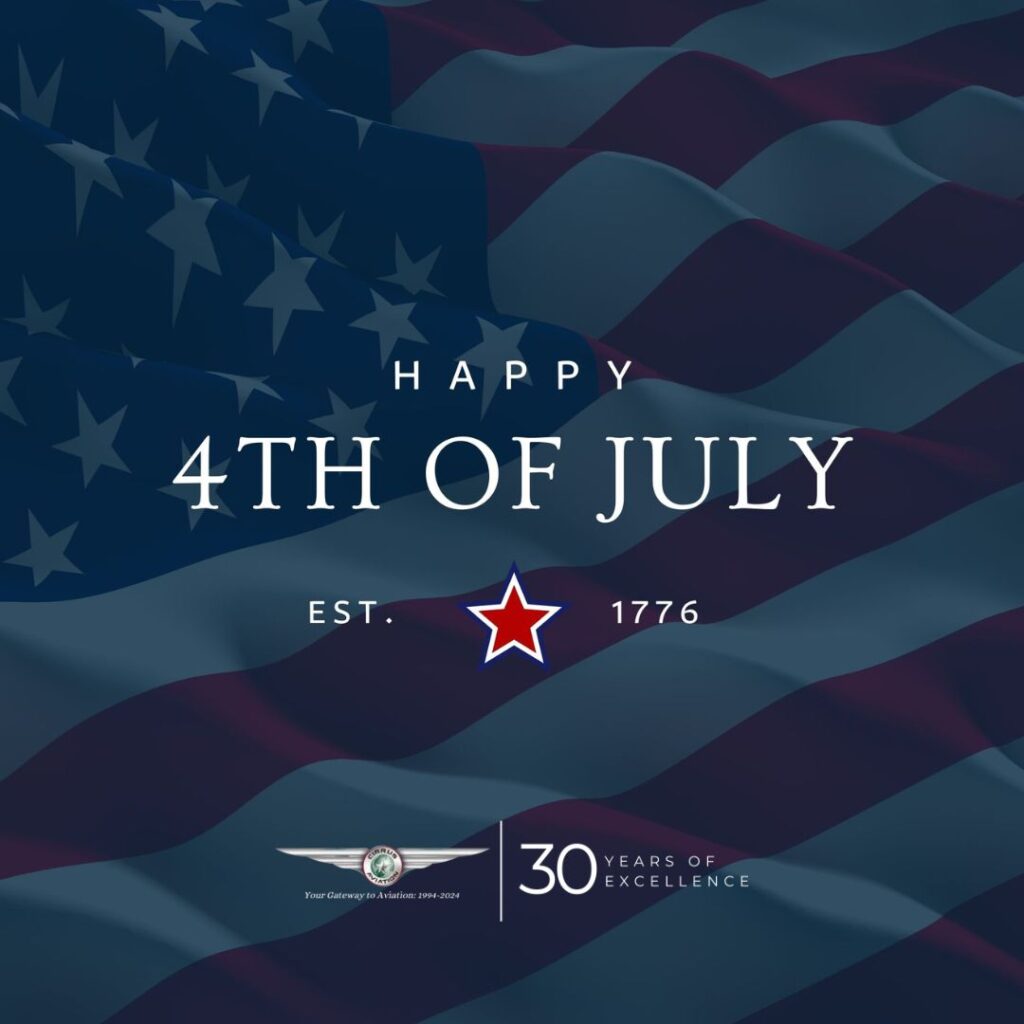 4th of july banner with the USA flag in the background