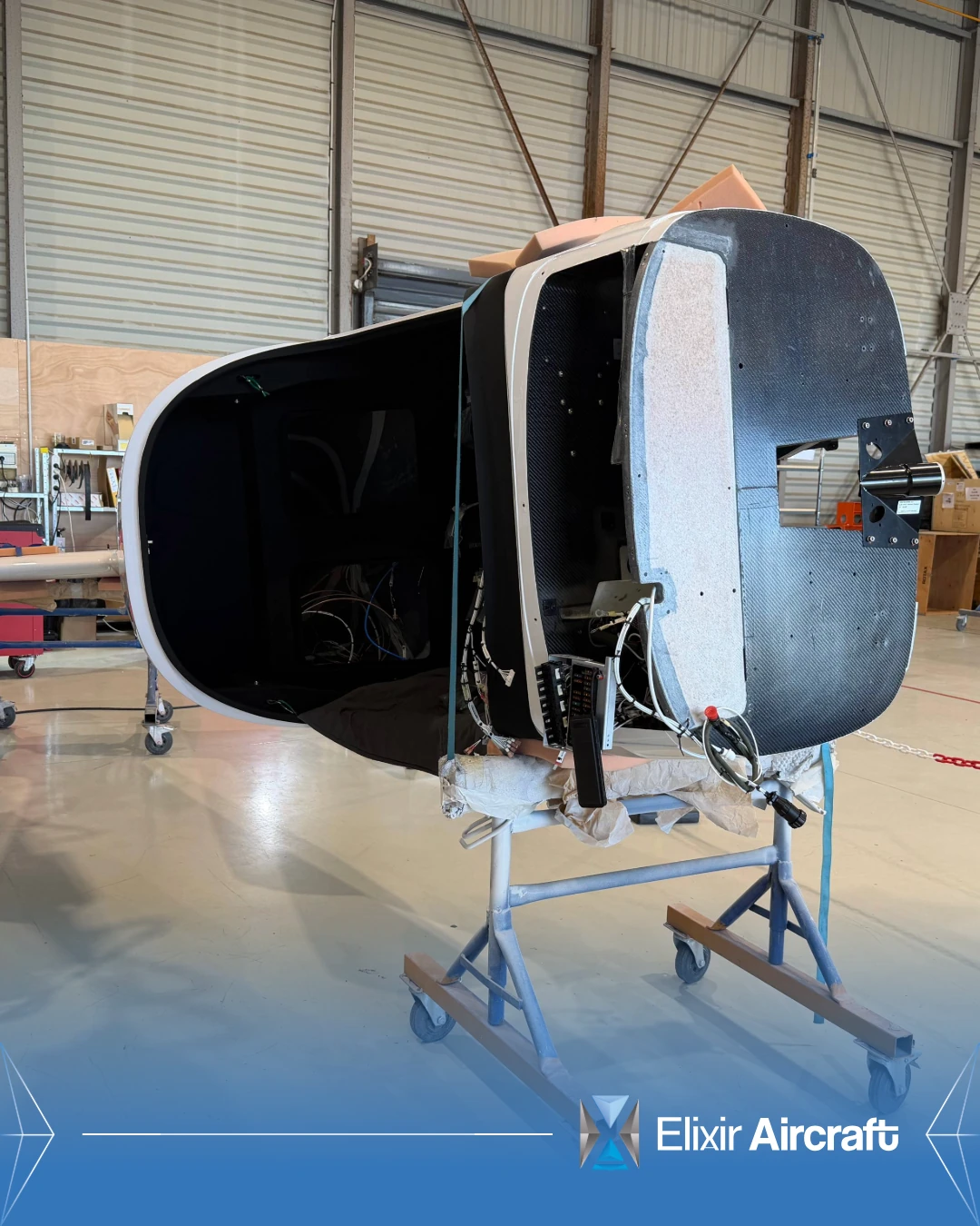 Elixir aircraft parts during manufacturing process, Elixir watermark
